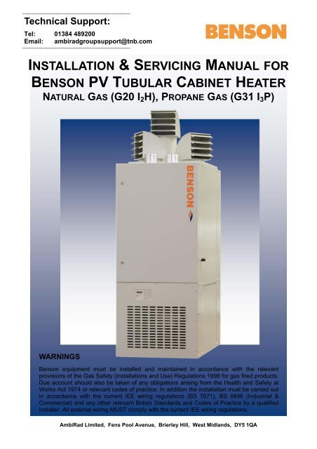 INSTALLATION & SERVICING MANUAL BENSON PV TUBULAR CABINET HEATER