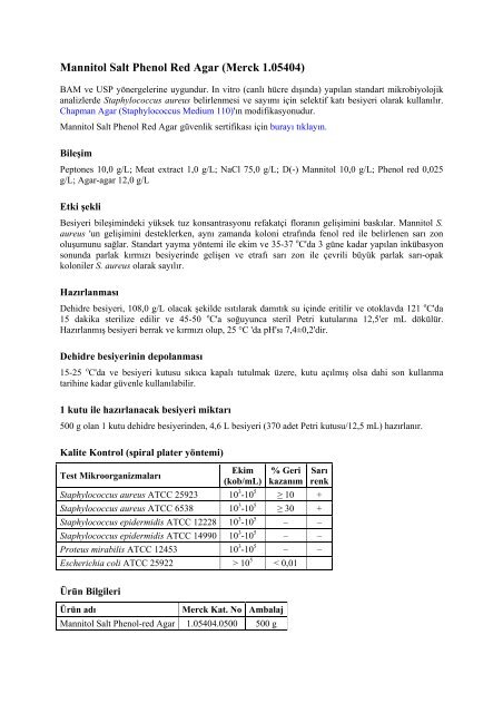 Mannitol Salt Phenol Red Agar (Merck 1.05404)