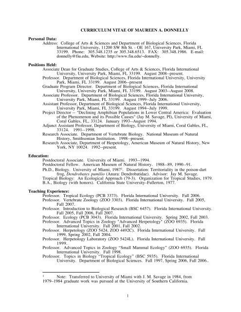 Curriculum vitae of maureen a. donnelly - Department of Biological ...