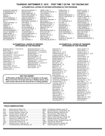 THURSDAY SEPTEMBER 3  2015 POST TIME 7:25 P.M 153 RACING DAY