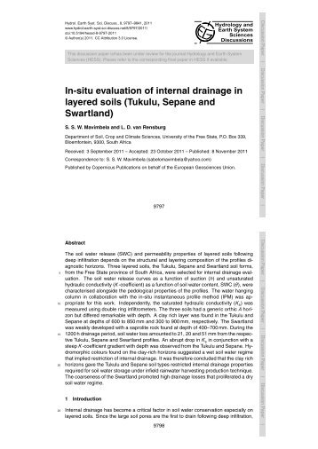 In-situ evaluation of internal drainage in layered soils (Tukulu - hessd