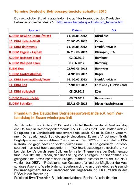 Sport Report 2 / 2012 - Betriebssport in Bayern