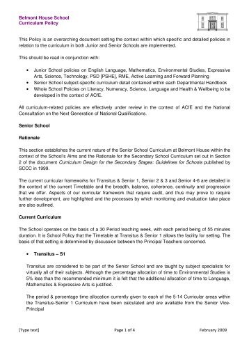 Belmont House School Curriculum Policy [Type text] Page 1 of 4 ...