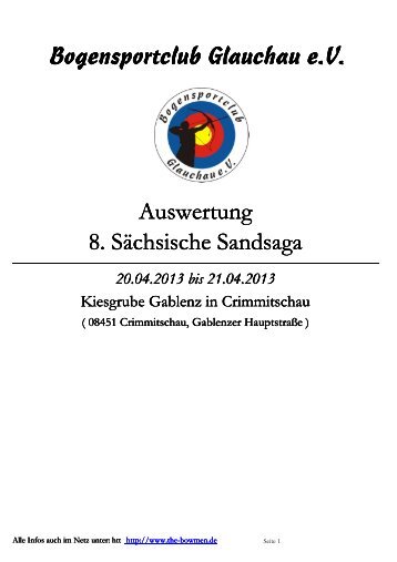 Bogensportclub Glauchau e.V Auswertung 8 Sächsische Sandsaga