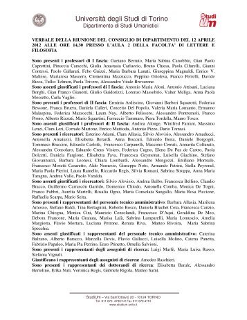 Consiglio di dipartimento del 12 aprile 2012 - Università degli Studi ...