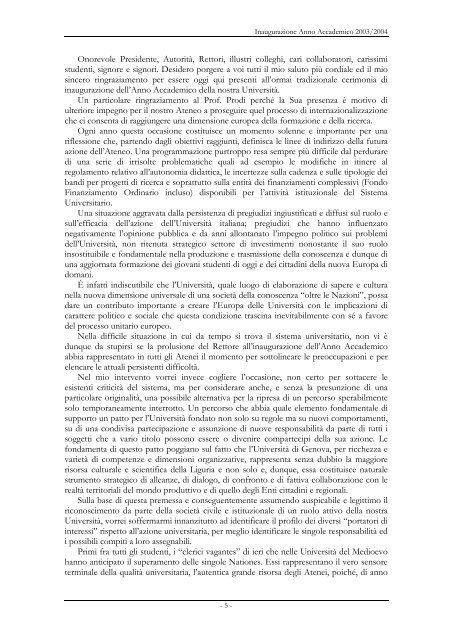 Discorso del Rettore - Università degli Studi di Genova