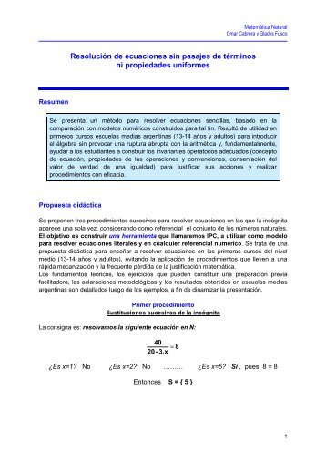 Resolución de ecuaciones sin pasajes de términos ni propiedades uniformes