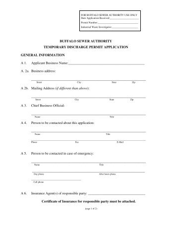 Temporary Discharge Permit Application - City of Buffalo