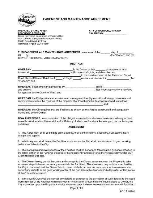 Easement and Maintenance Agreement - City of Richmond