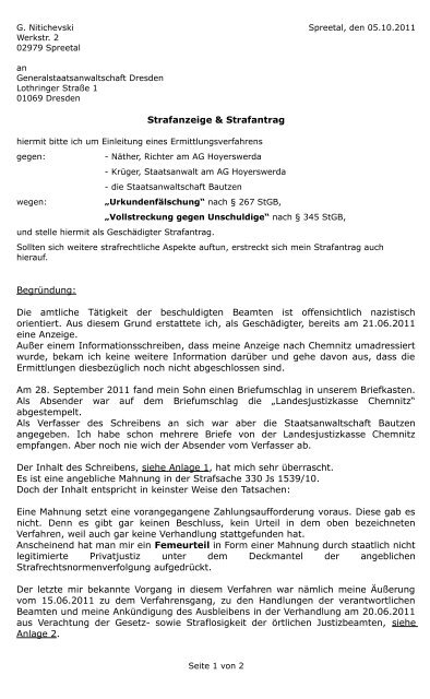 Strafanzeige & Strafantrag BegrÃ¼ndung: Die amtliche ... - UdSSR.su