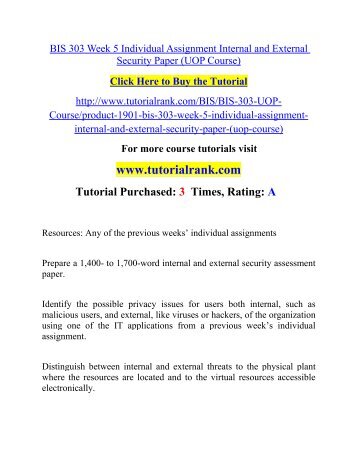 BIS 303 Week 5 Individual Assignment Internal and External Security Paper (UOP Course).pdf