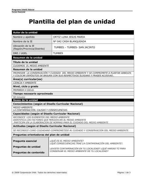 Plantilla del plan de unidad