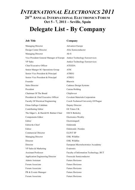 Delegate List - By Company - Future Horizons