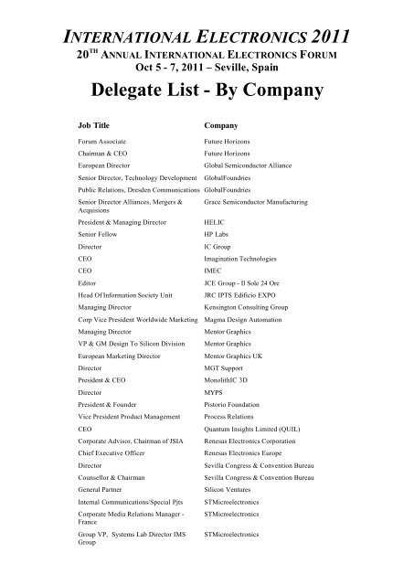 Delegate List - By Company - Future Horizons
