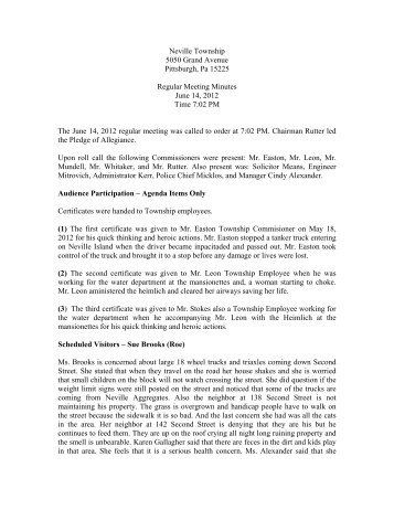 June 14 2012 Meeting Minutes - Neville Township