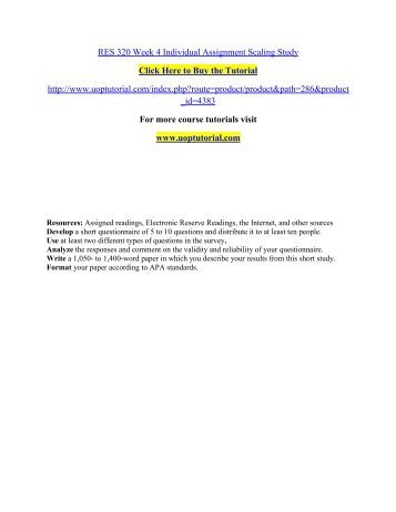 RES 320 Week 4 Individual Assignment Scaling Study/ Uoptutorial