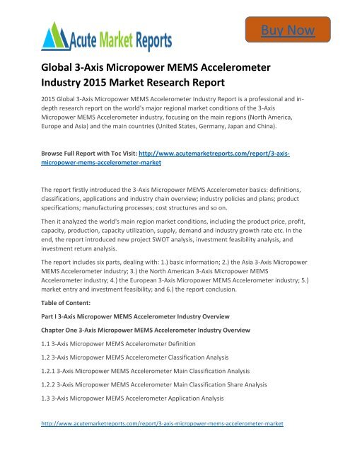 Global 3-Axis Micropower MEMS Accelerometer Industry 2015 Market Outlook Till, : Acute Market Reports