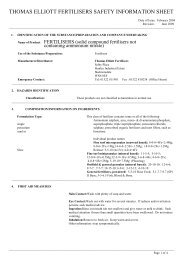 THOMAS ELLIOTT FERTILISERS SAFETY INFORMATION SHEET