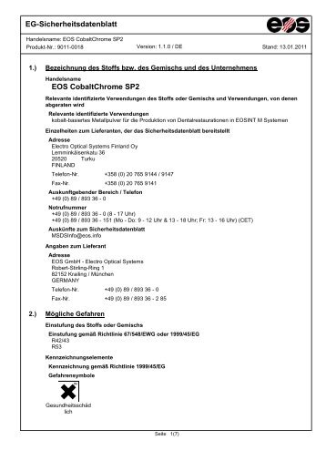EG-Sicherheitsdatenblatt EOS CobaltChrome SP2