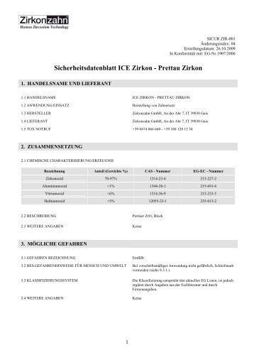 Sicherheitsdatenblatt ICE Zirkon - Prettau Zirkon