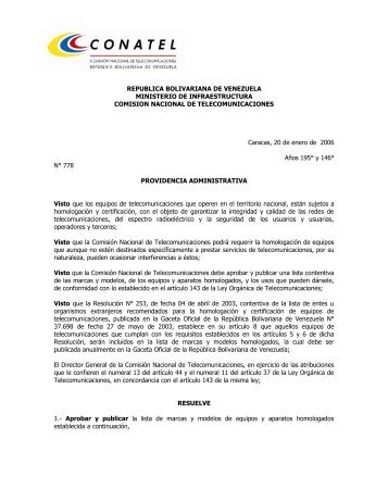 Providencia Administrativa 778 - 3ra Gaceta.pdf - Conatel