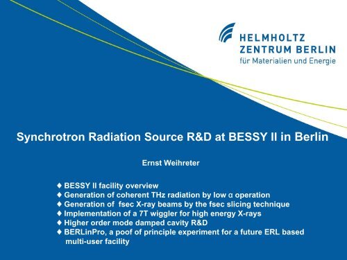 Synchrotron Radiation Source R&D at BESSY II in Berlin