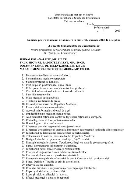 Universitatea de Stat din Moldova Facultatea Jurnalism ÅŸi ÅžtiinÅ£e ale ...