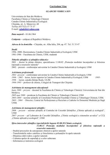 Curriculum Vitae - Universitatea de Stat din Moldova