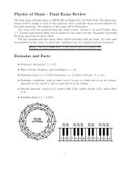Physics of Music - Final Exam Review Formulas and Facts