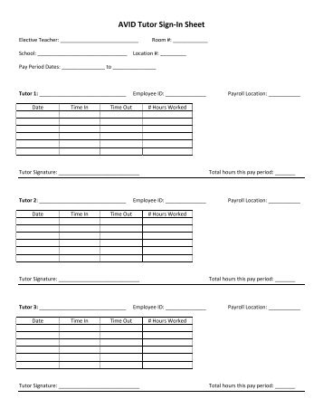 AVID Tutor Sign‐In Sheet