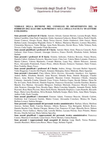 Consiglio di dipartimento del 14 febbraio 2012 - Università degli ...