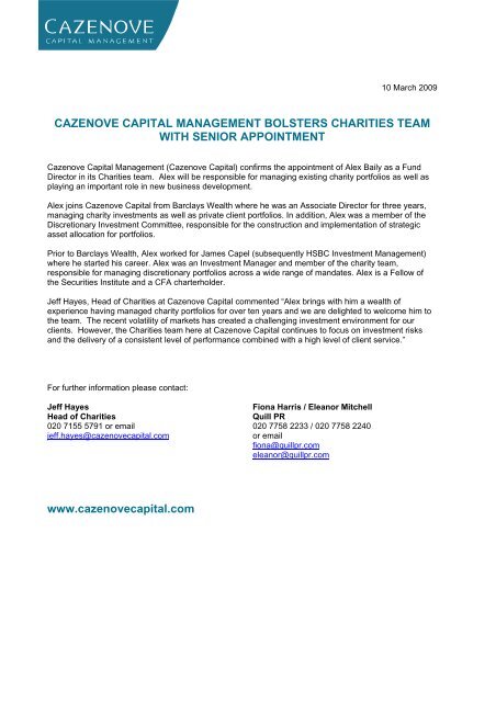 Cazenove Capital Management bolsters Charities Team with senior ...