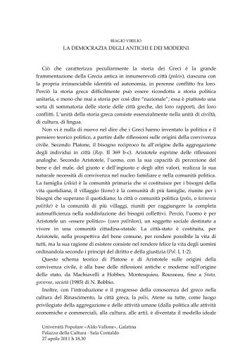 BV. Democrazia.pdf - UniversitÃ  Popolare "Aldo Vallone" - Galatina