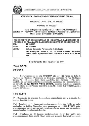 carta convite - AssemblÃ©ia de Minas Gerais