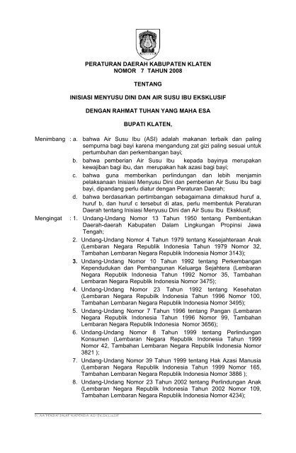 peraturan daerah kabupaten klaten nomor 7 tahun 2008 tentang ...