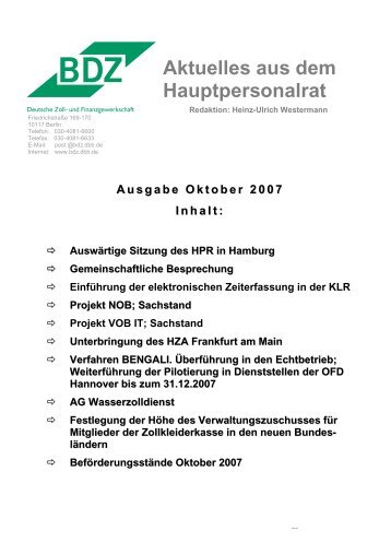 Aktuelles aus dem Hauptpersonalrat - BDZ Sachsen/Thüringen