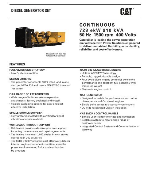 CONTINUOUS 728 ekW 910 kVA 50 Hz 1500 rpm 400 ... - Caterpillar