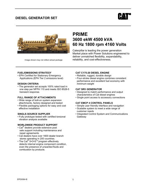 3600 ekW 4500 kVA 60 Hz 1800 rpm 4160 Volts - Caterpillar