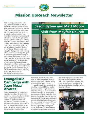 Mission UpReach Newsletter - August 2015