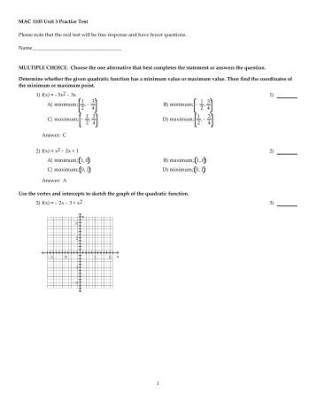 MAC 1105 Unit 3 Practice Test Please note that the real test will be ...