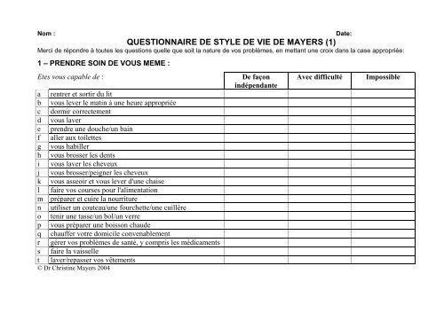 QUESTIONNAIRE DE STYLE DE VIE DE MAYERS (1)