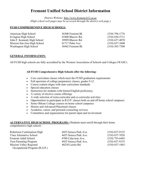 High School Course Catalog 2009-2010 - Fremont Unified School ...