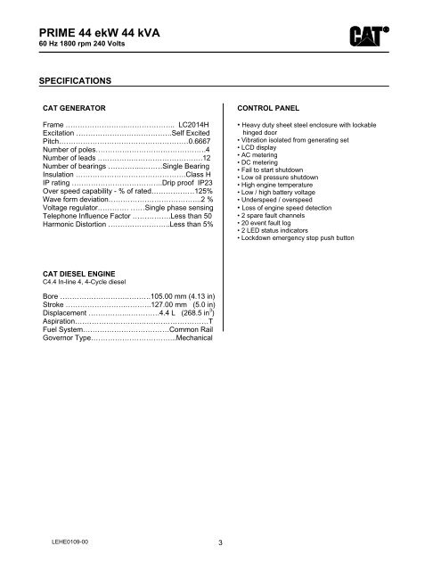 44 ekW 44 kVA 60 Hz 1800 rpm 240 Volts - Caterpillar