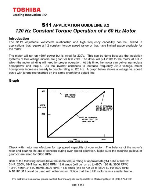 120 Hz Constant Torque Operation of a 60 Hz Motor - Toshiba