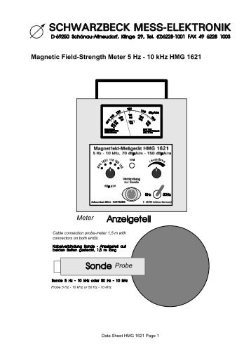 Magnetic Field-Strength Meter 5 Hz - 10 kHz HMG 1621 Meter Probe