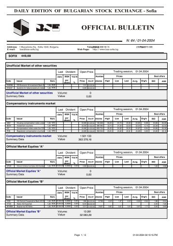 OFFICIAL BULLETIN - Bulgarian Stock Exchange