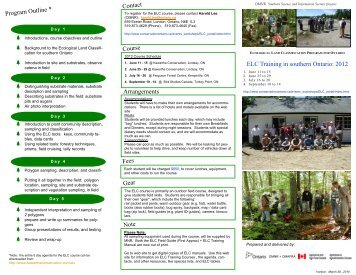ELC Training In Southern Ontario: 2012 - Conservation Ontario