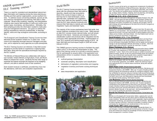 ELC Training In Southern Ontario: 2012 - Conservation Ontario