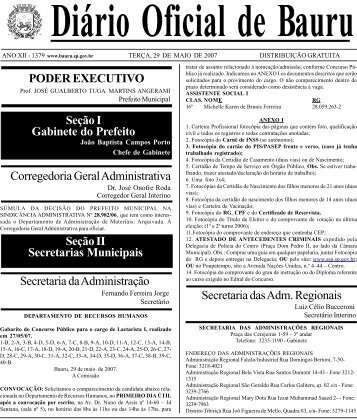 Seção I Gabinete do Prefeito - Prefeitura Municipal de Bauru