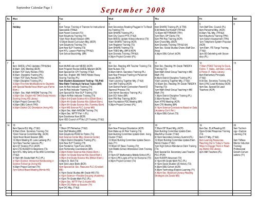 September 2008 Calendar - Irving Independent School District
